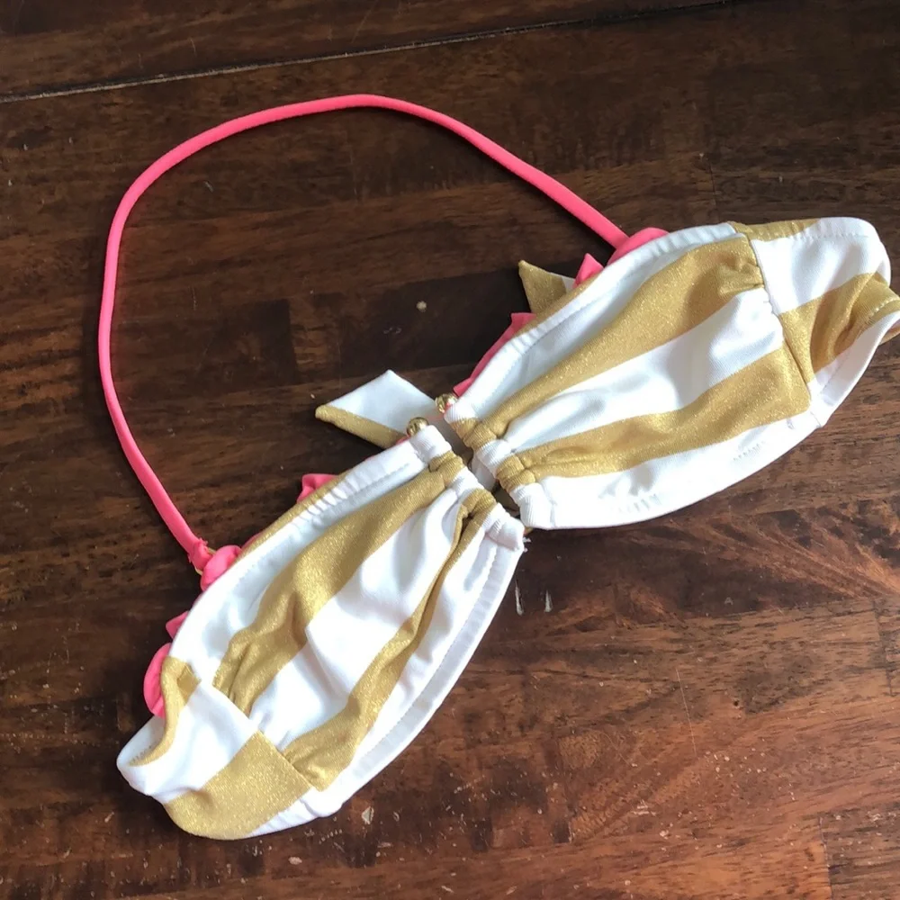 Xhilaration Women's Junior's Gold White Striped Bikini Swimsuit Set Pink Size M